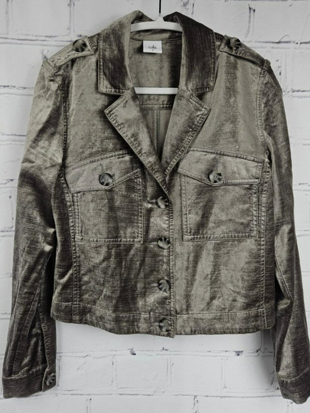Velvet Shimmer Jacket Womens S Cropped Stylish Outerwear Cabi Y2K Button Up